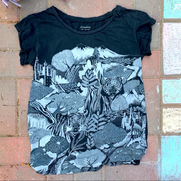 All Saints Tops - All Saints tigers jungle pattern t-shirt